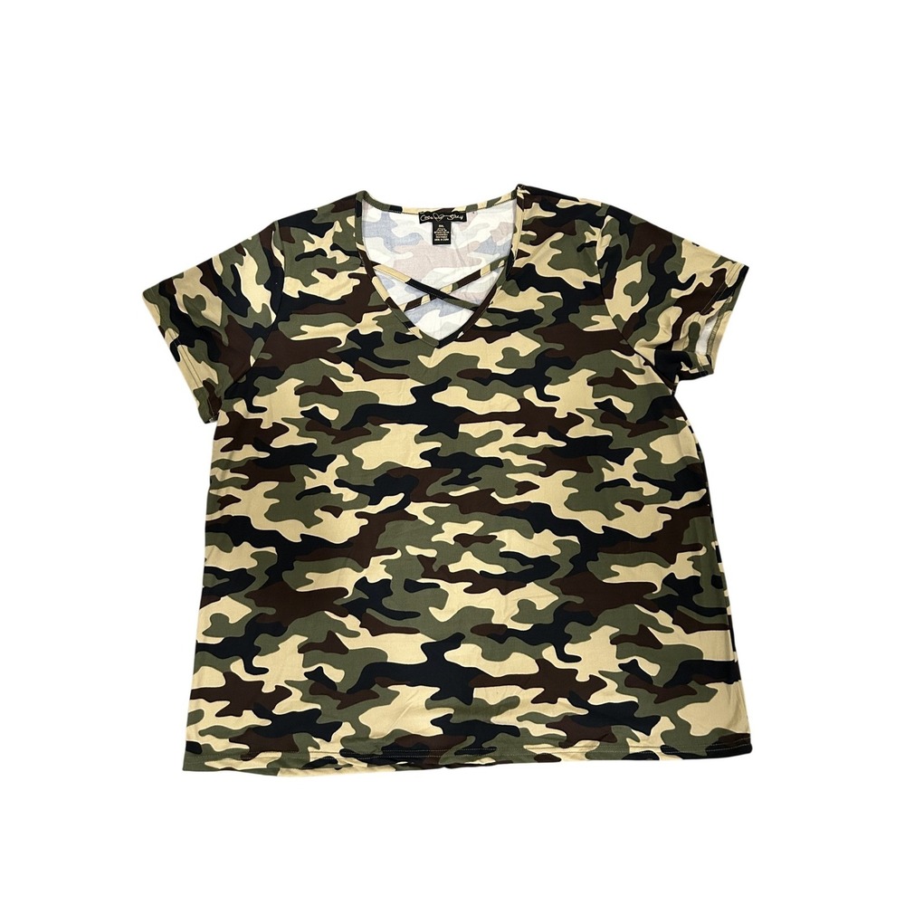 Coco And Shay Camo Top Womens 3XL Green Camouflage Excellent Crisscross V-Neck N
